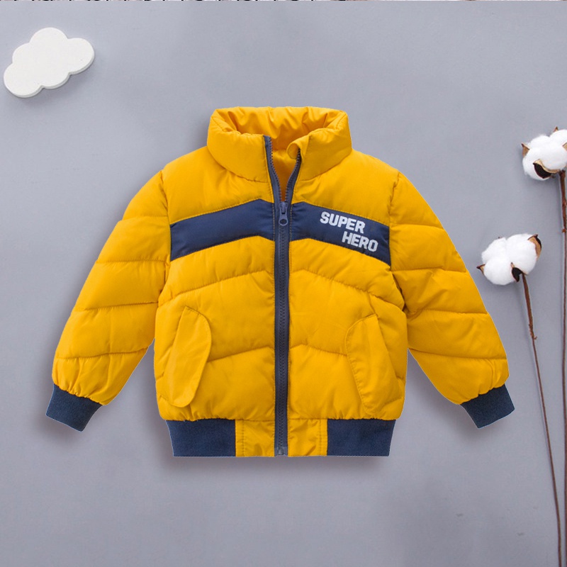 Boy Fashionable Solid SUPER HERO Letter Print Stand Collar Long-sleeve Down Coat